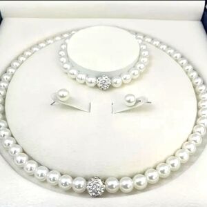 3 Piece Imitation Pearl & Rhinestone Jewelry Set
